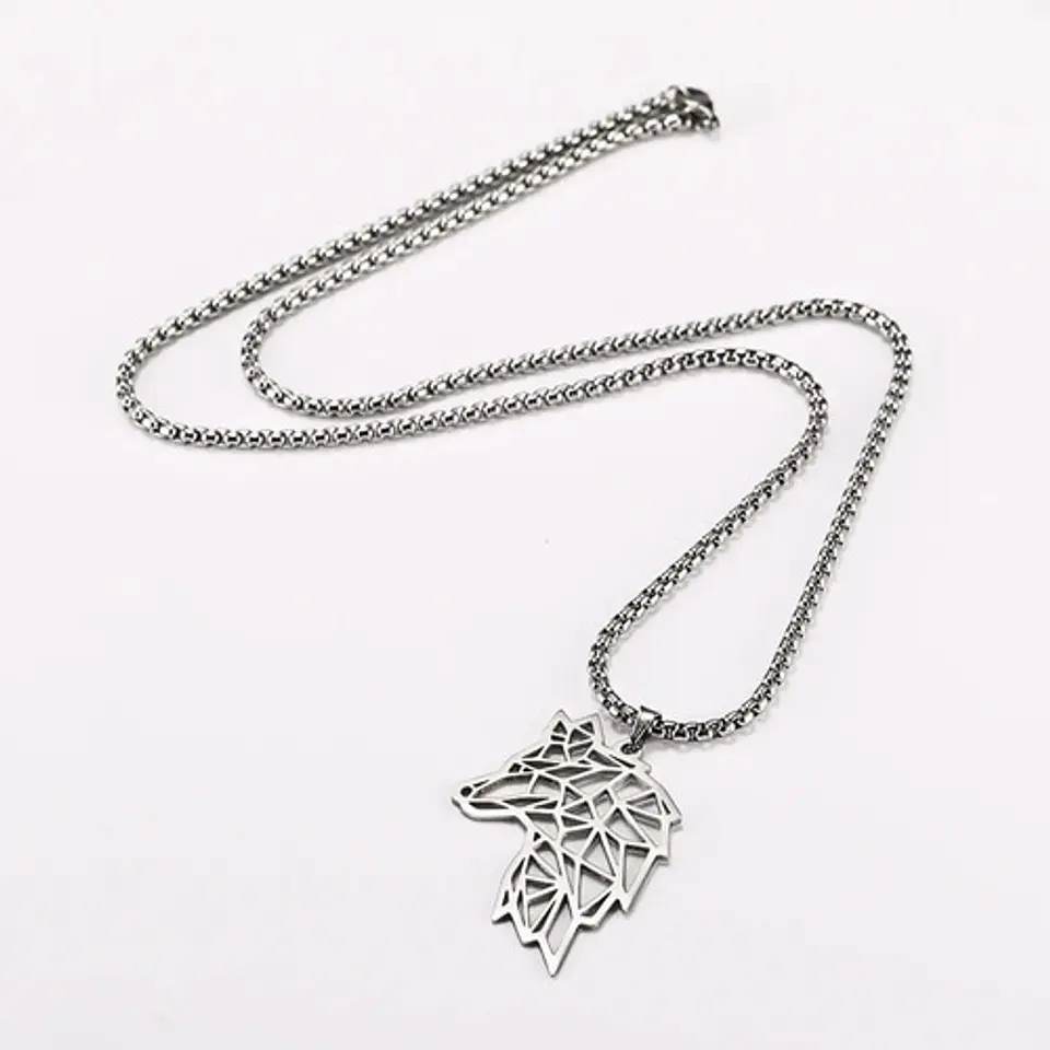 Collar Lobo Vikingo Color Plata Acero Inoxidable Para Hombre 8