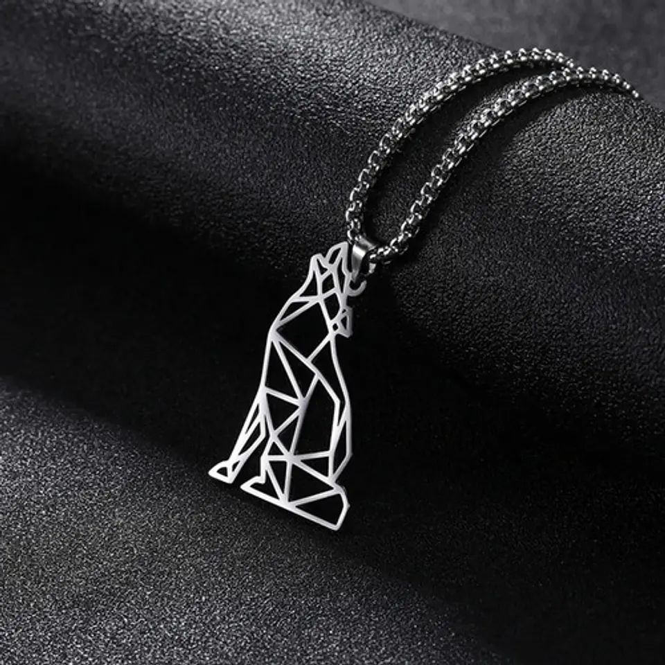 Collar Lobo Vikingo Color Plata Acero Inoxidable Para Hombre 12