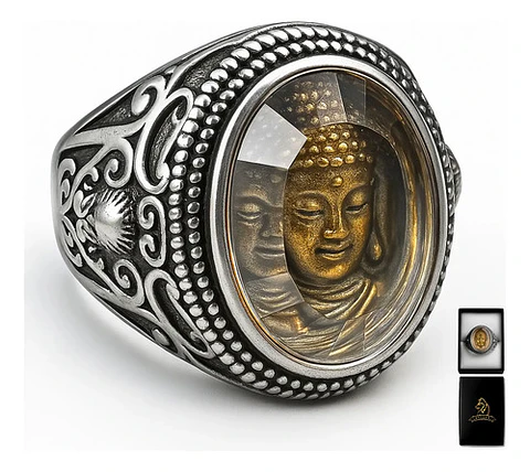 Anillo Cúpula Buda Color Plata Acero Inoxidable Hombre Mujer