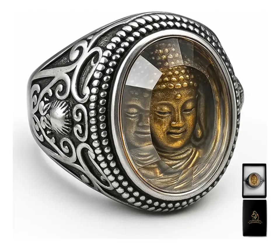 Anillo Cúpula Buda Color Plata Acero Inoxidable Hombre Mujer 1