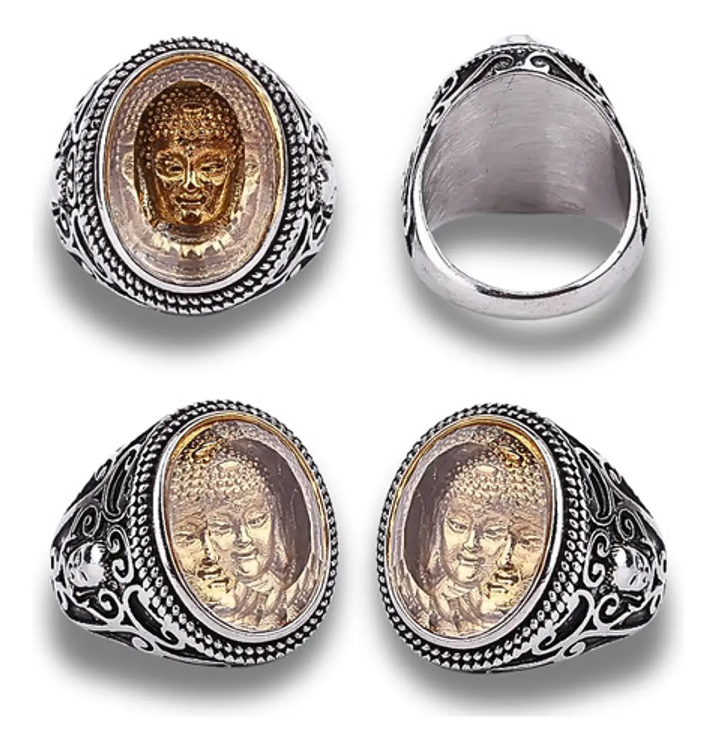 Anillo Cúpula Buda Color Plata Acero Inoxidable Hombre Mujer 2