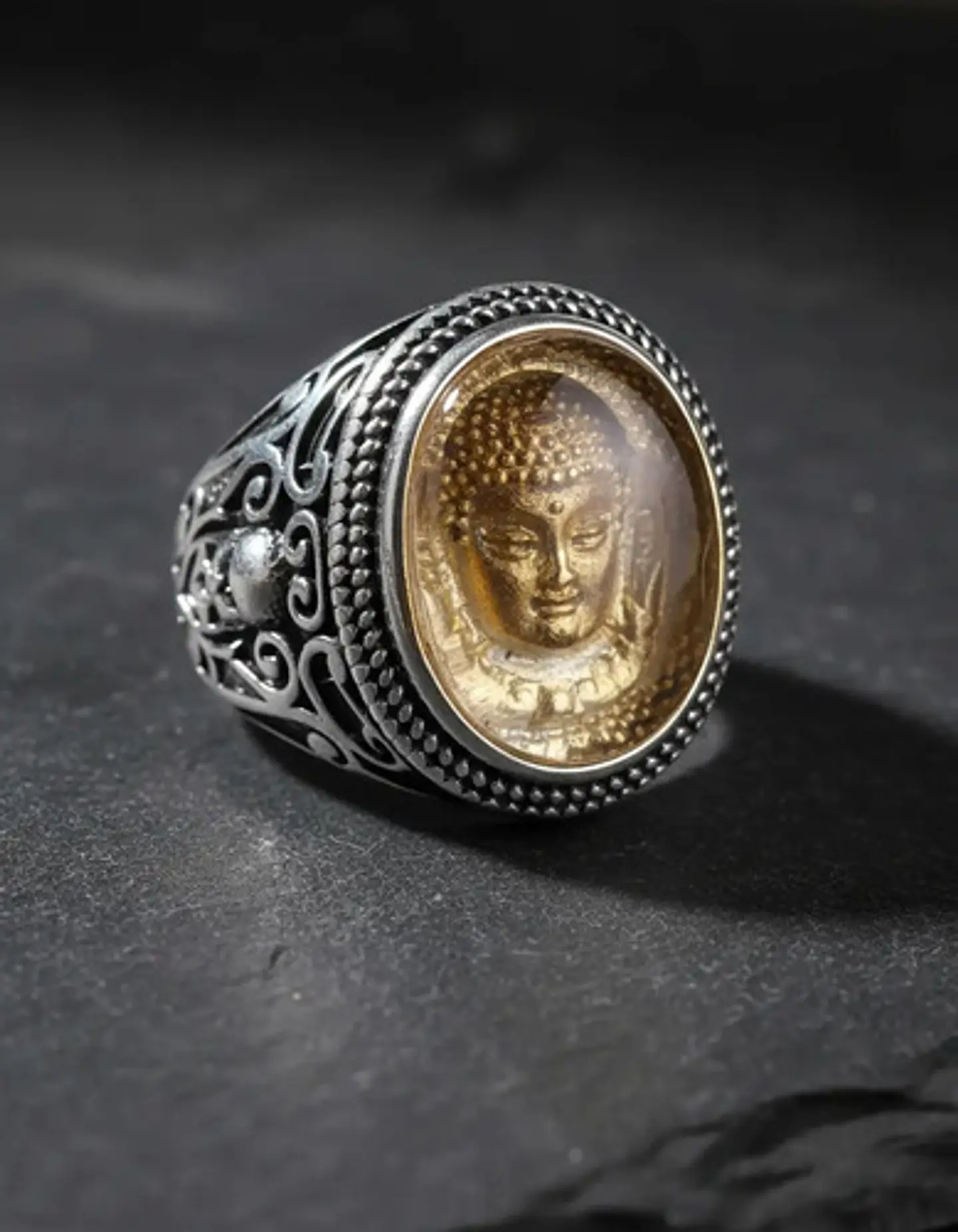 Anillo Cúpula Buda Color Plata Acero Inoxidable Hombre Mujer 6