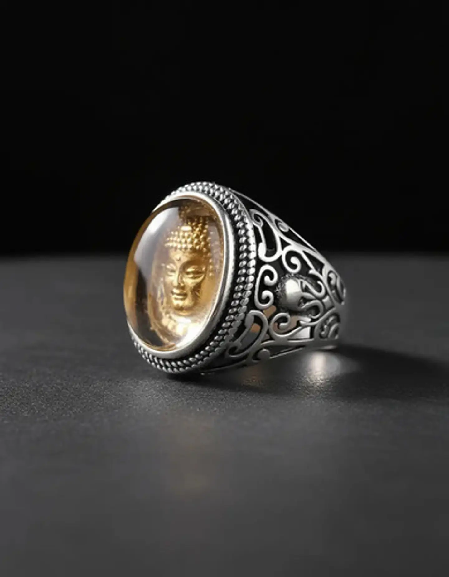Anillo Cúpula Buda Color Plata Acero Inoxidable Hombre Mujer 7