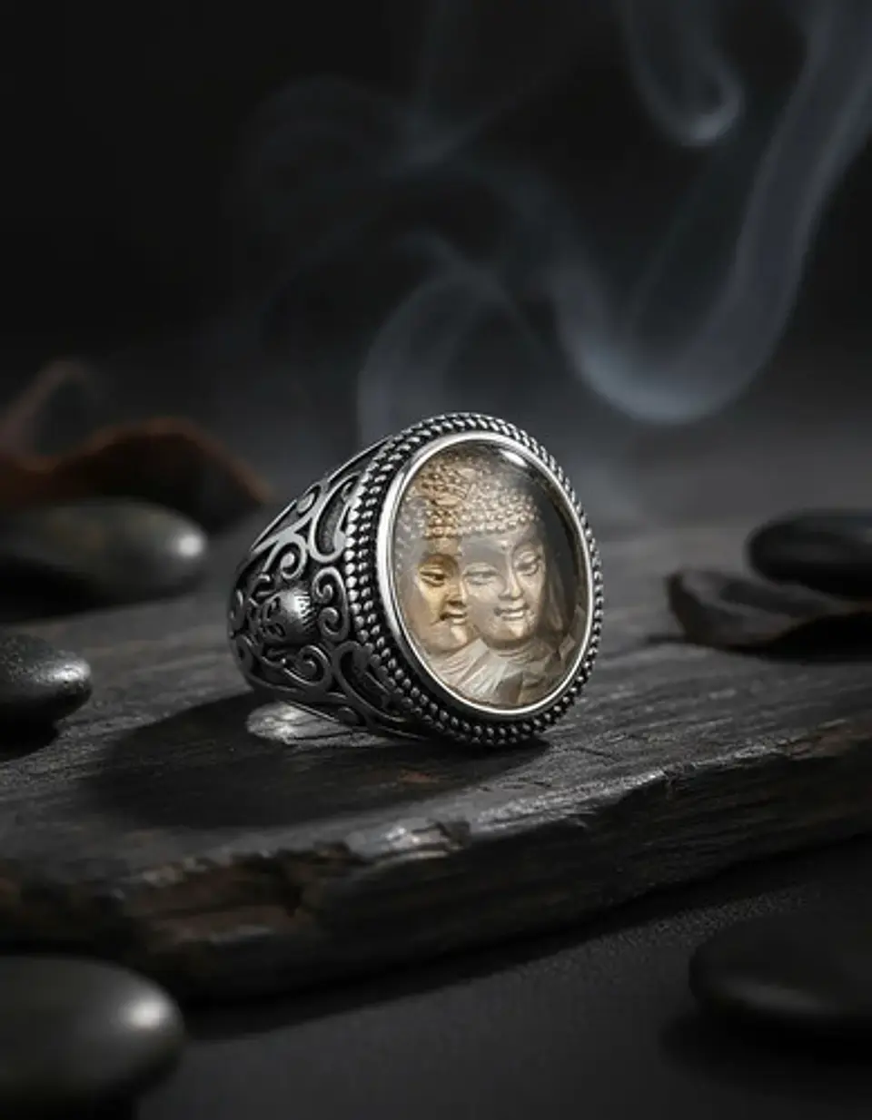 Anillo Cúpula Buda Color Plata Acero Inoxidable Hombre Mujer 8