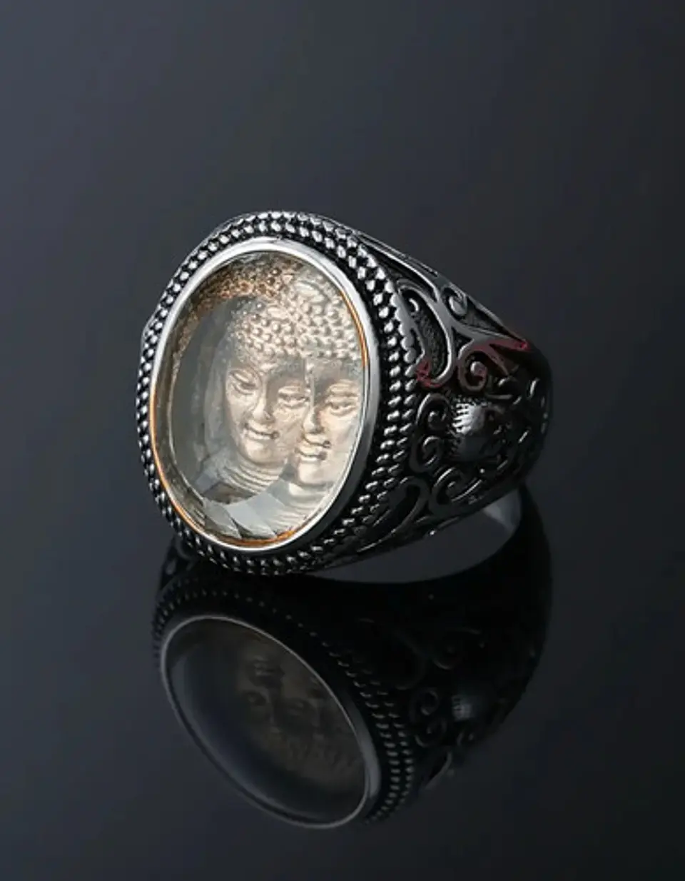 Anillo Cúpula Buda Color Plata Acero Inoxidable Hombre Mujer 9