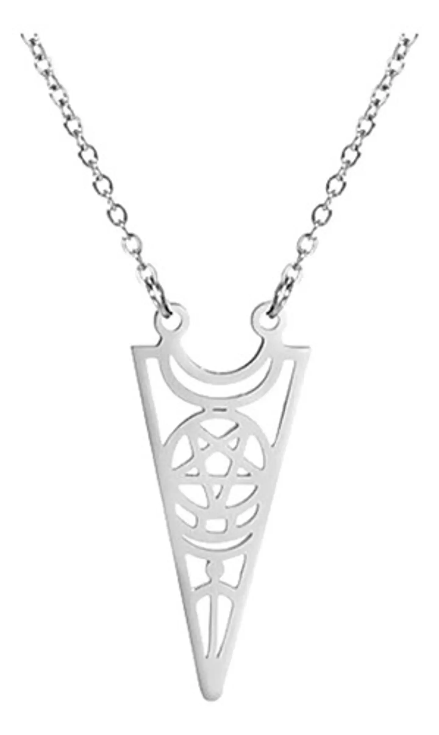 Collar Para Mujer Y Dije Wicca Bruja Luna Acero Color Plata  1