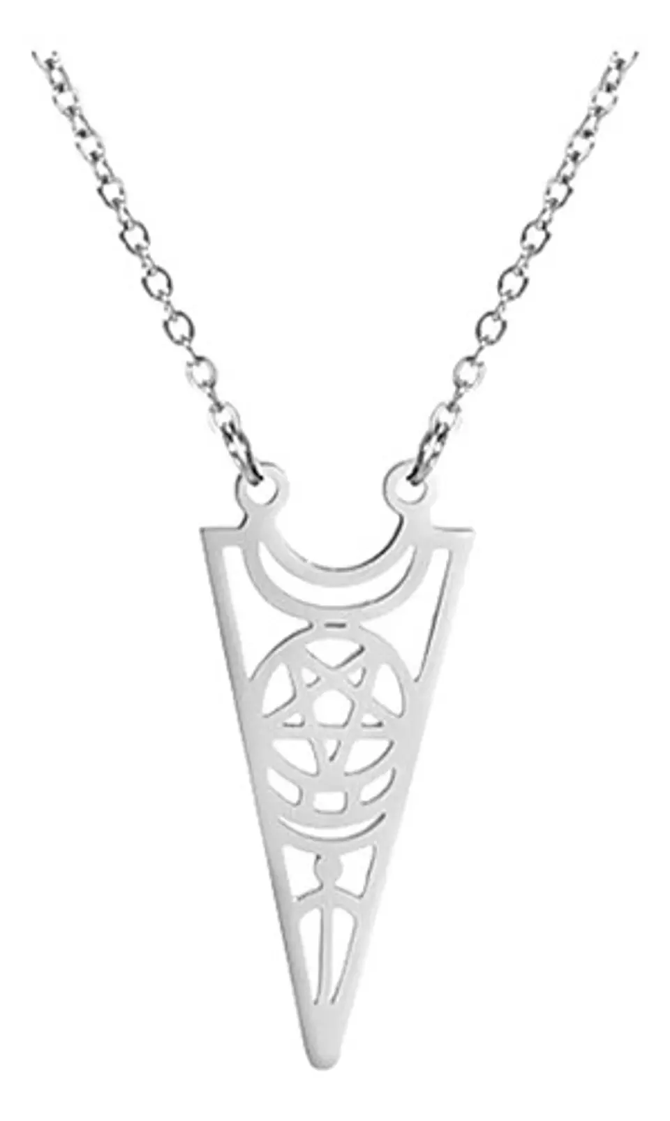 Collar Para Mujer Y Dije Wicca Bruja Luna Acero Color Plata  1