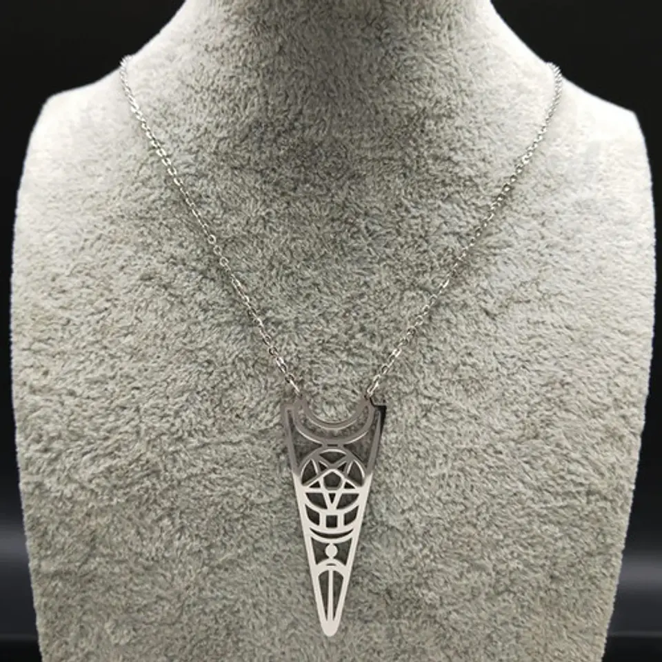 Collar Para Mujer Y Dije Wicca Bruja Luna Acero Color Plata  7