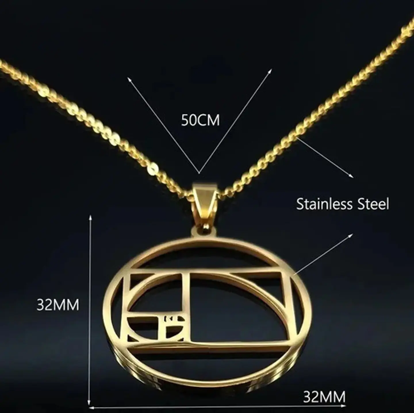 Collar Dije Fibonacci Color Oro Acero Inoxidable Para Mujer 3