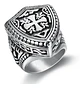 Anillo Escudo Cruz Color Plata Acero Inoxidable Para Hombre - Miniatura 1