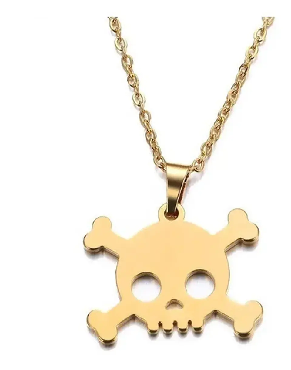 Collar Dije Acero Inoxidable Color Oro Calavera Craneo Mujer 1