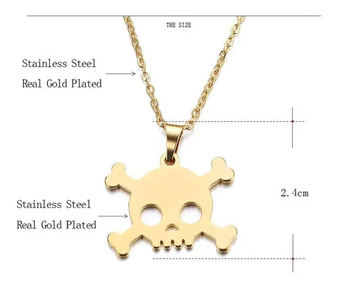 Collar Dije Acero Inoxidable Color Oro Calavera Craneo Mujer