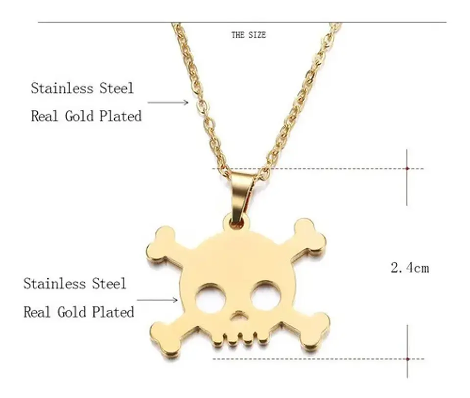 Collar Dije Acero Inoxidable Color Oro Calavera Craneo Mujer 2
