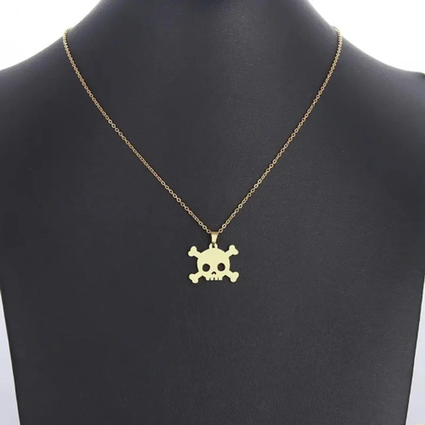 Collar Dije Acero Inoxidable Color Oro Calavera Craneo Mujer 3