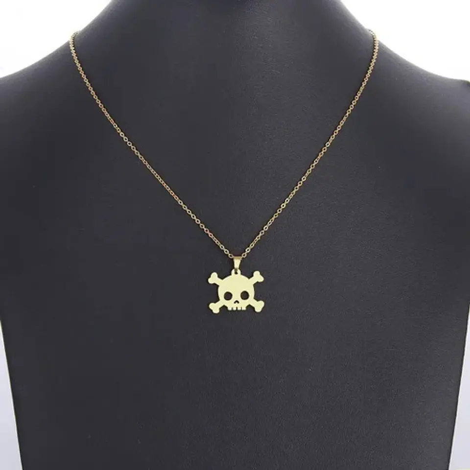 Collar Dije Acero Inoxidable Color Oro Calavera Craneo Mujer 3