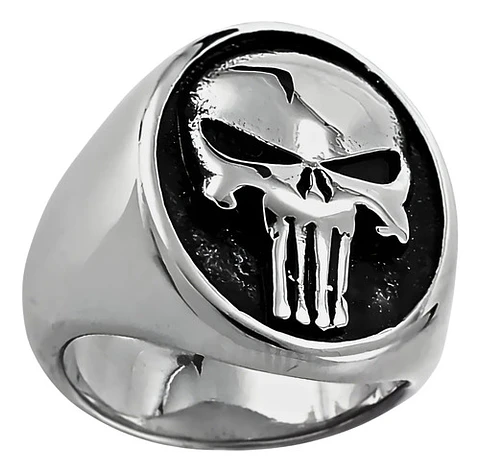 Anillo The Punisher Color Plata Acero Inoxidable Para Hombre