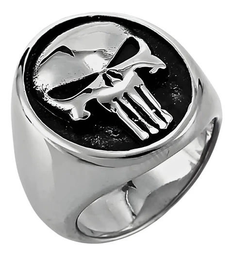 Anillo The Punisher Color Plata Acero Inoxidable Para Hombre
