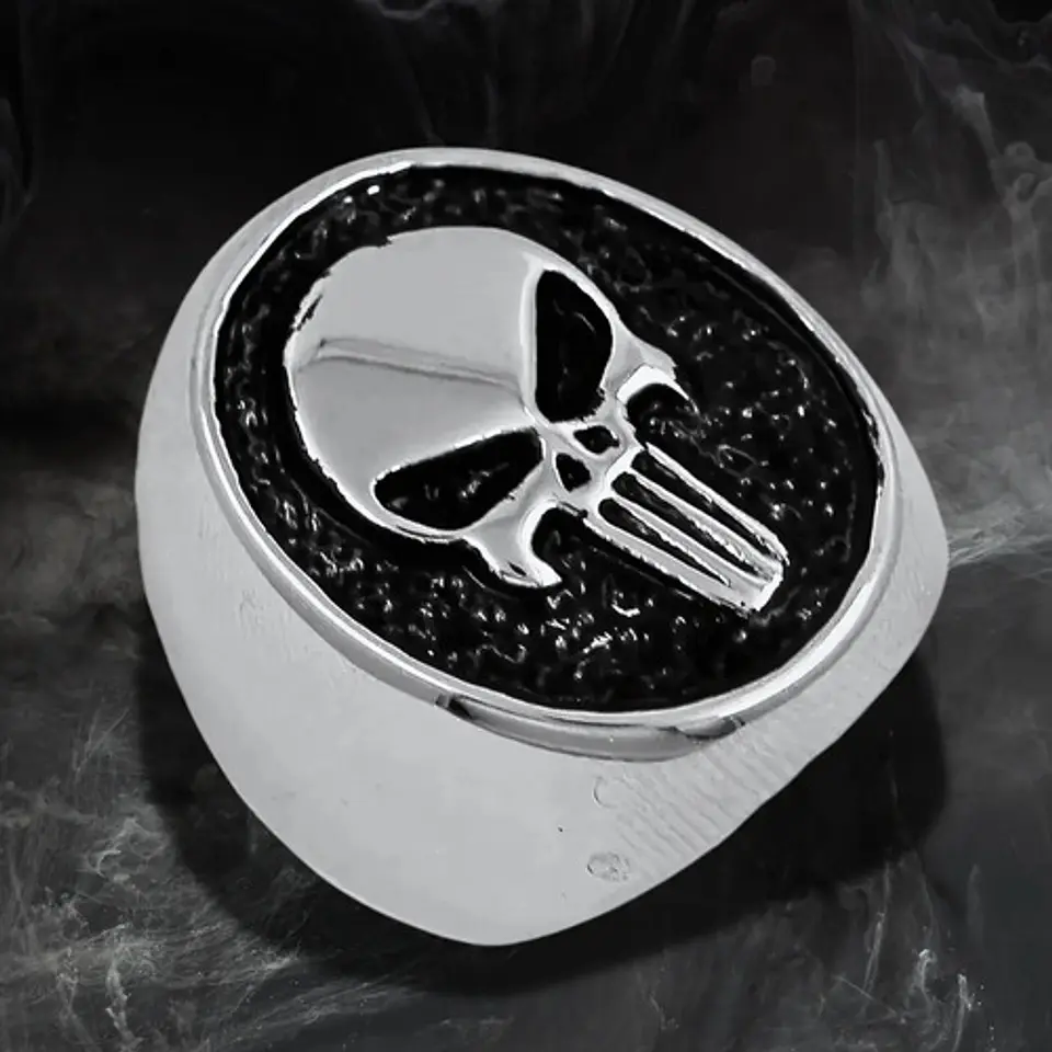 Anillo The Punisher Color Plata Acero Inoxidable Para Hombre 6