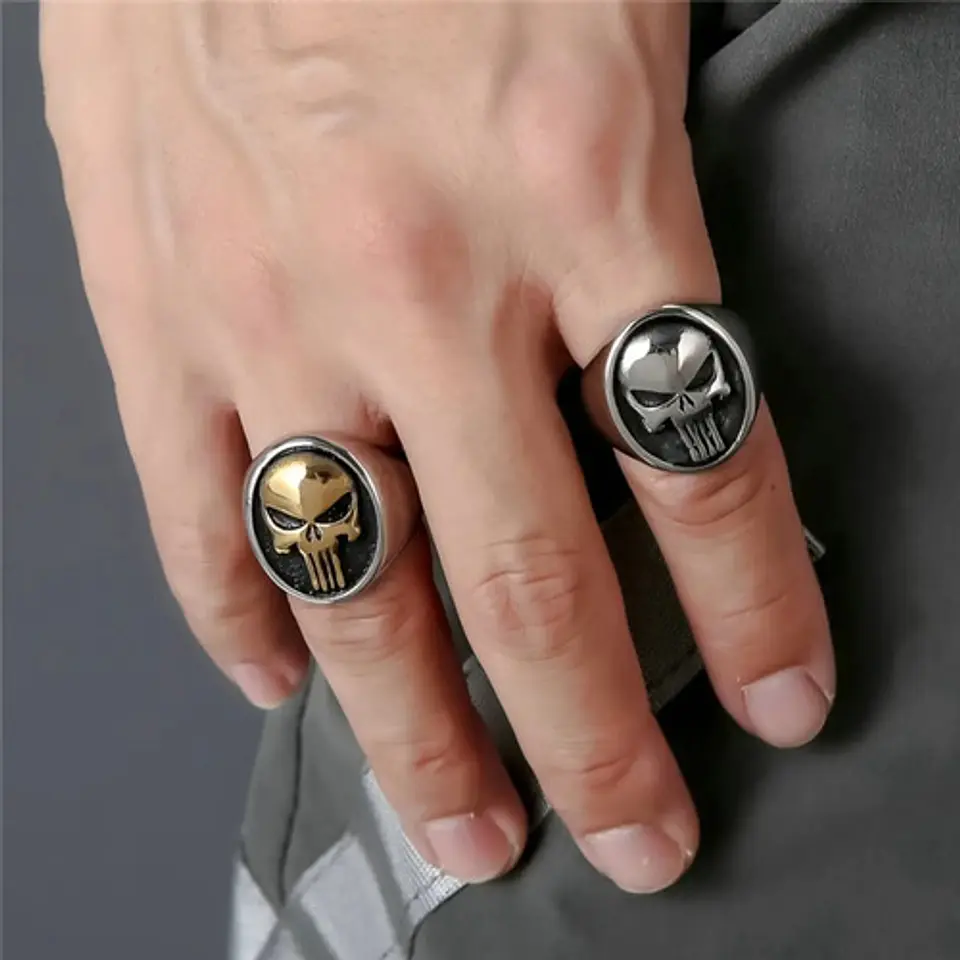 Anillo The Punisher Color Plata Acero Inoxidable Para Hombre 9