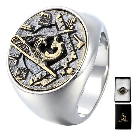 Anillo Hombre Símbolo Masón Masonería De Acero Color Plata