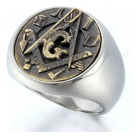 Anillo Hombre Símbolo Masón Masonería De Acero Color Plata