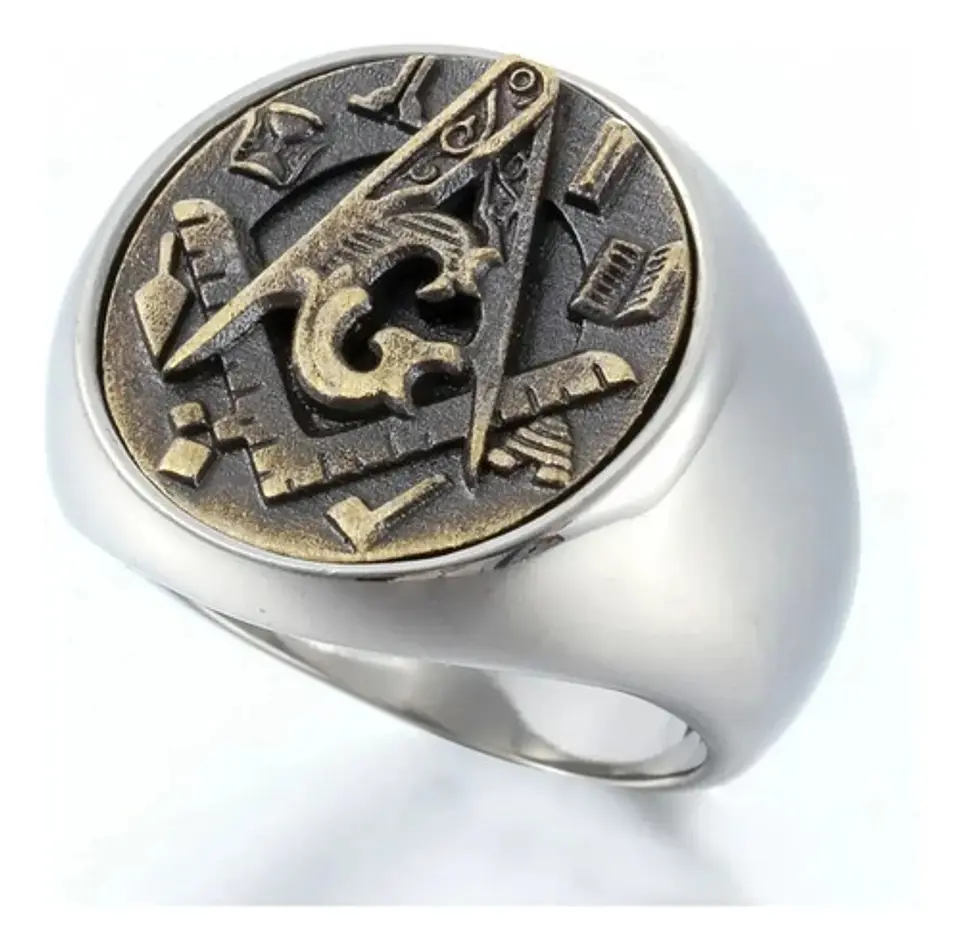Anillo Hombre Símbolo Masón Masonería De Acero Color Plata 2