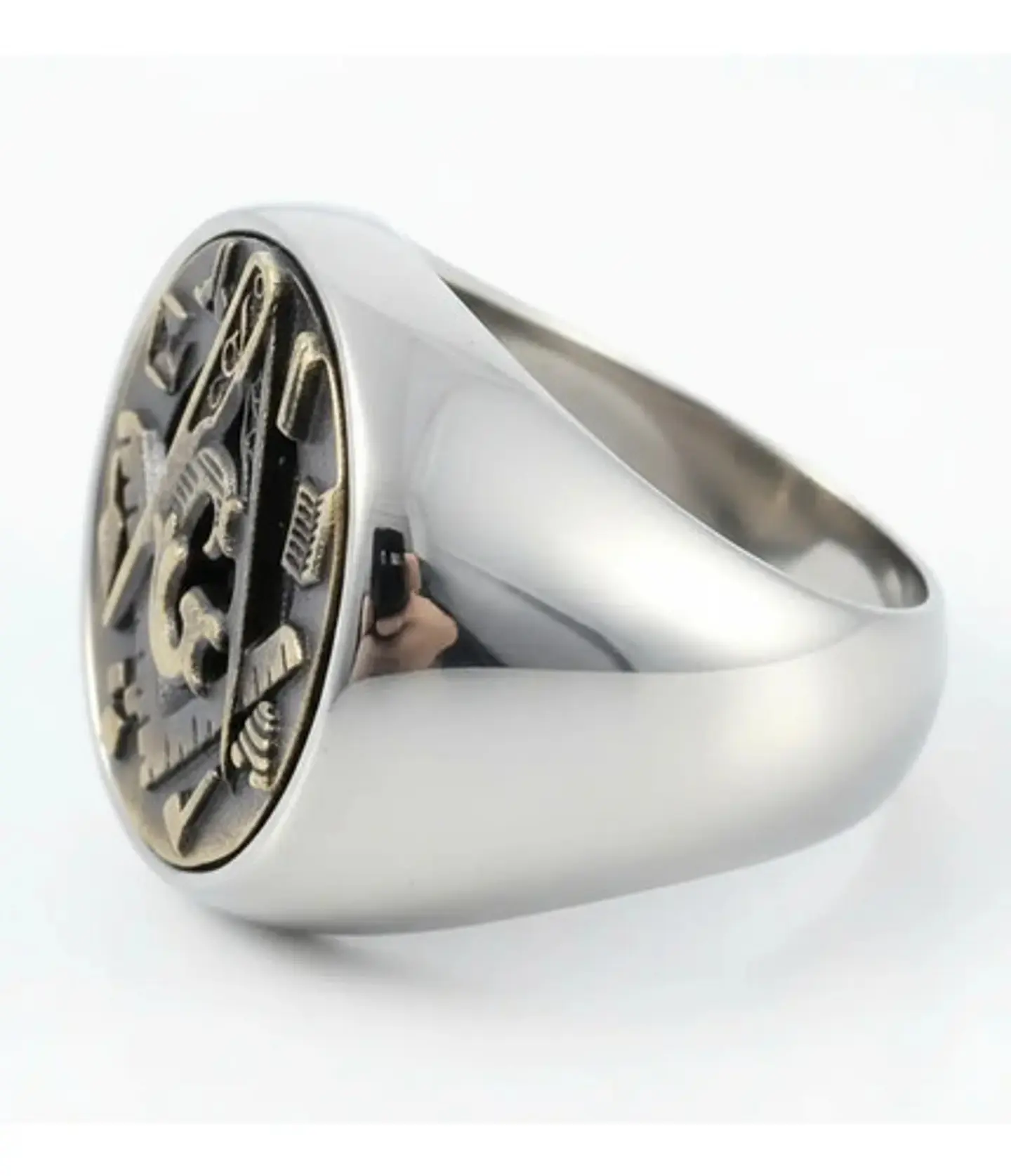 Anillo Hombre Símbolo Masón Masonería De Acero Color Plata 4
