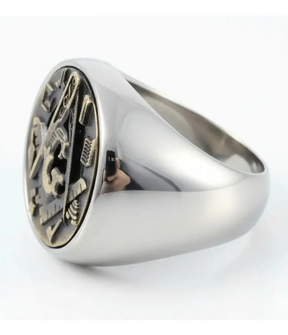 Anillo Hombre Símbolo Masón Masonería De Acero Color Plata 4