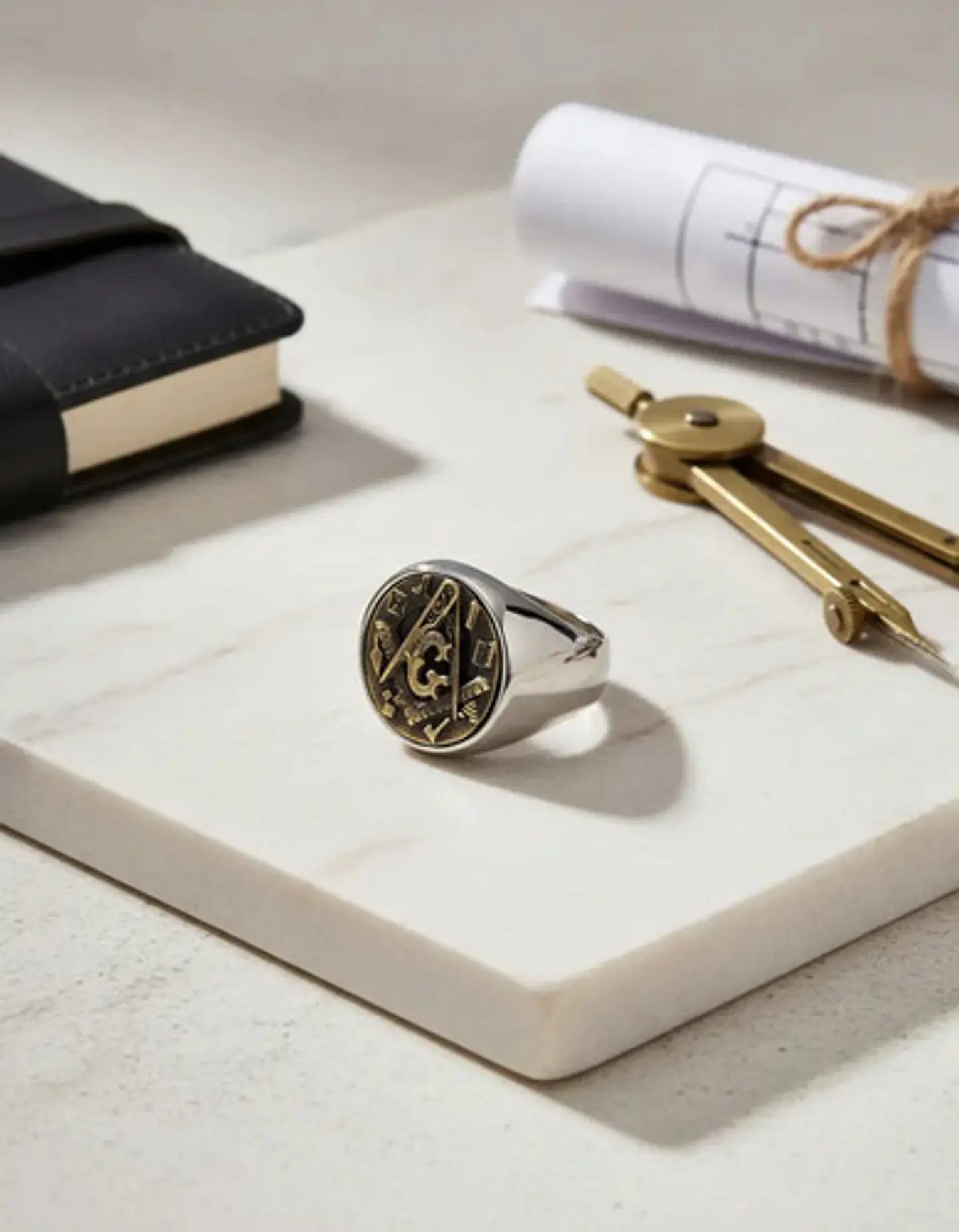 Anillo Hombre Símbolo Masón Masonería De Acero Color Plata 5