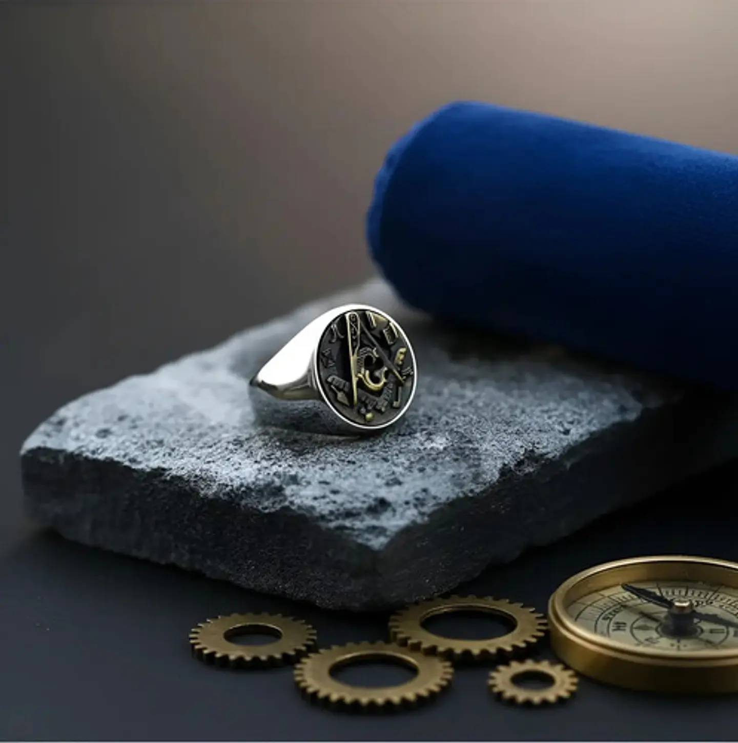 Anillo Hombre Símbolo Masón Masonería De Acero Color Plata 7