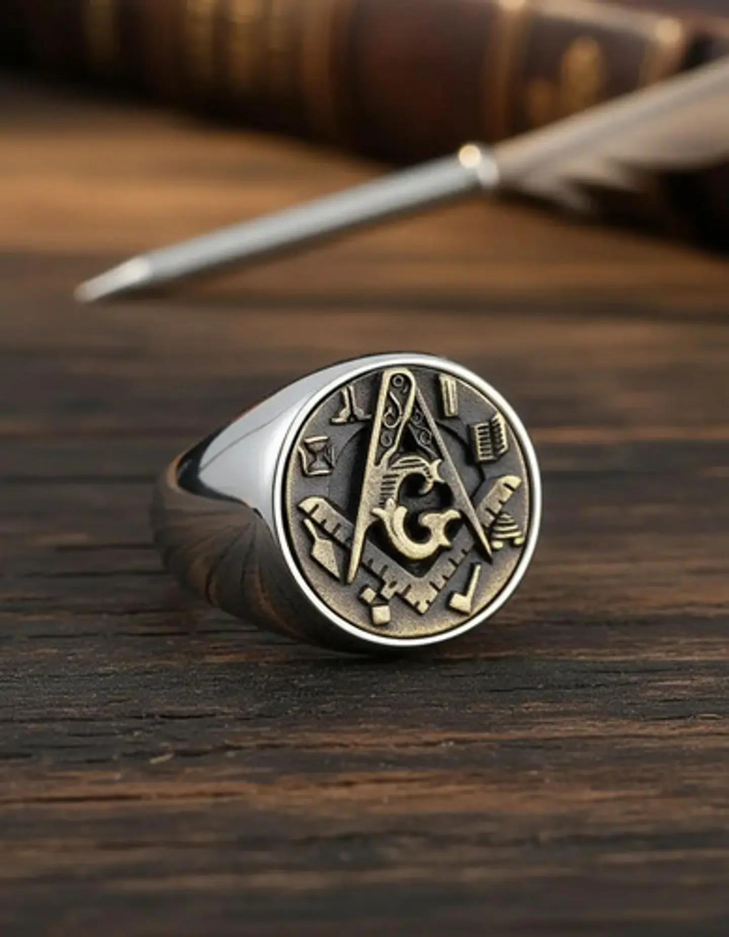 Anillo Hombre Símbolo Masón Masonería De Acero Color Plata 9