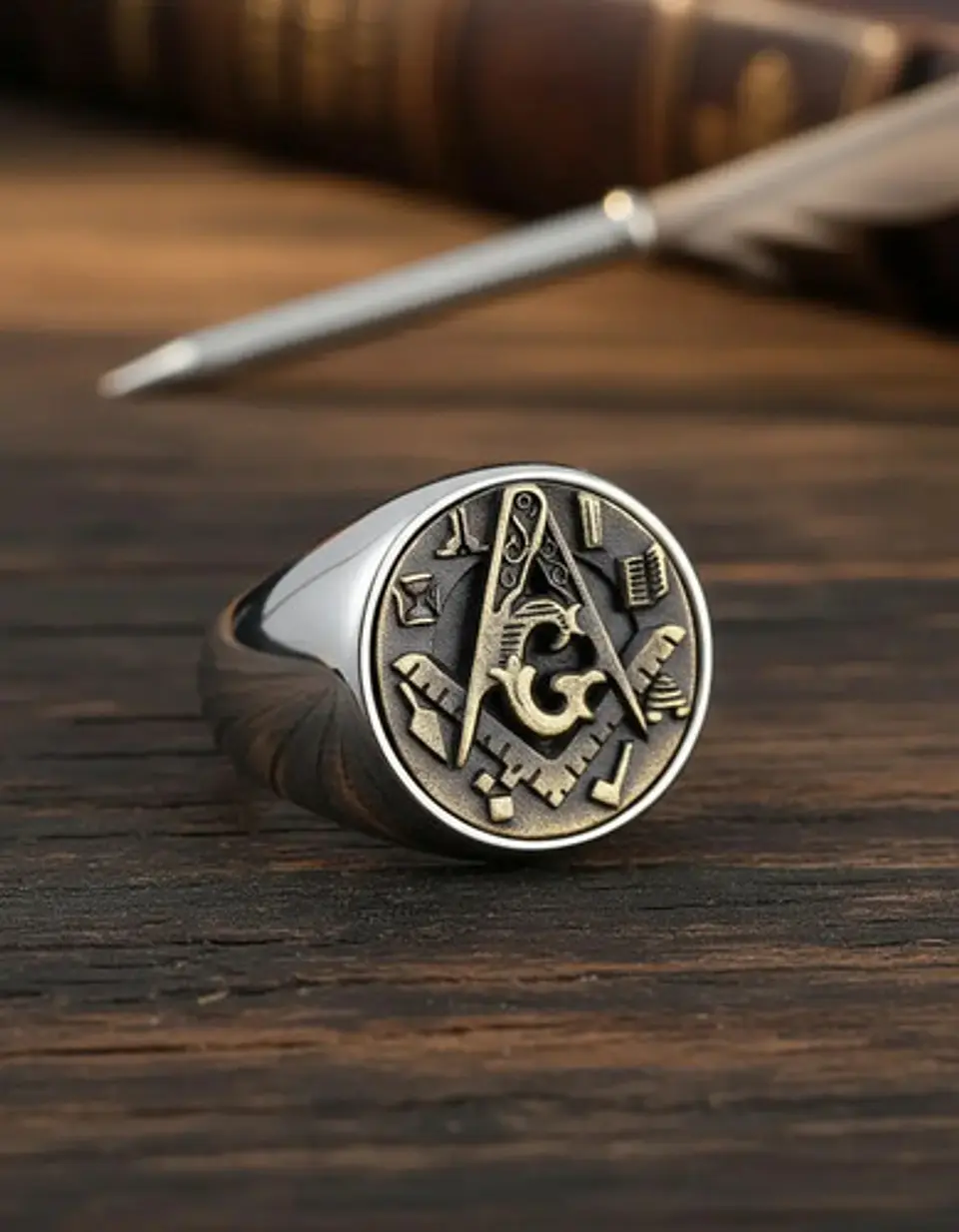 Anillo Hombre Símbolo Masón Masonería De Acero Color Plata 9