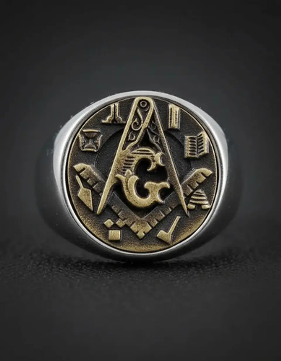 Anillo Hombre Símbolo Masón Masonería De Acero Color Plata 10