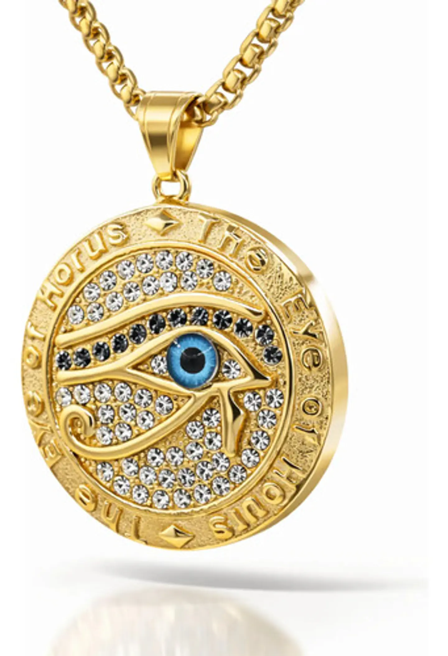 Collar Hombre Dije Piedras Ojo De Horus Color Oro De Acero 1