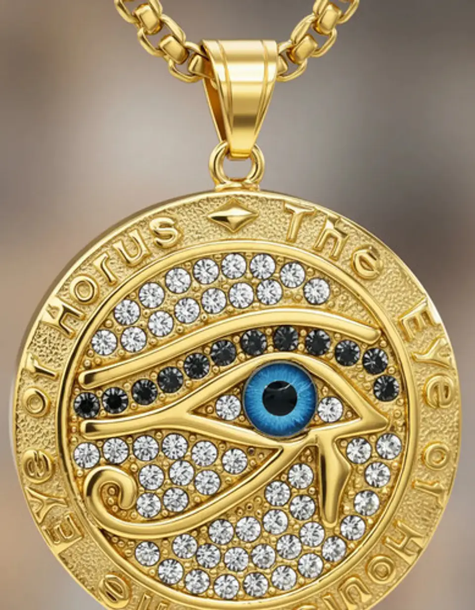 Collar Hombre Dije Piedras Ojo De Horus Color Oro De Acero 3