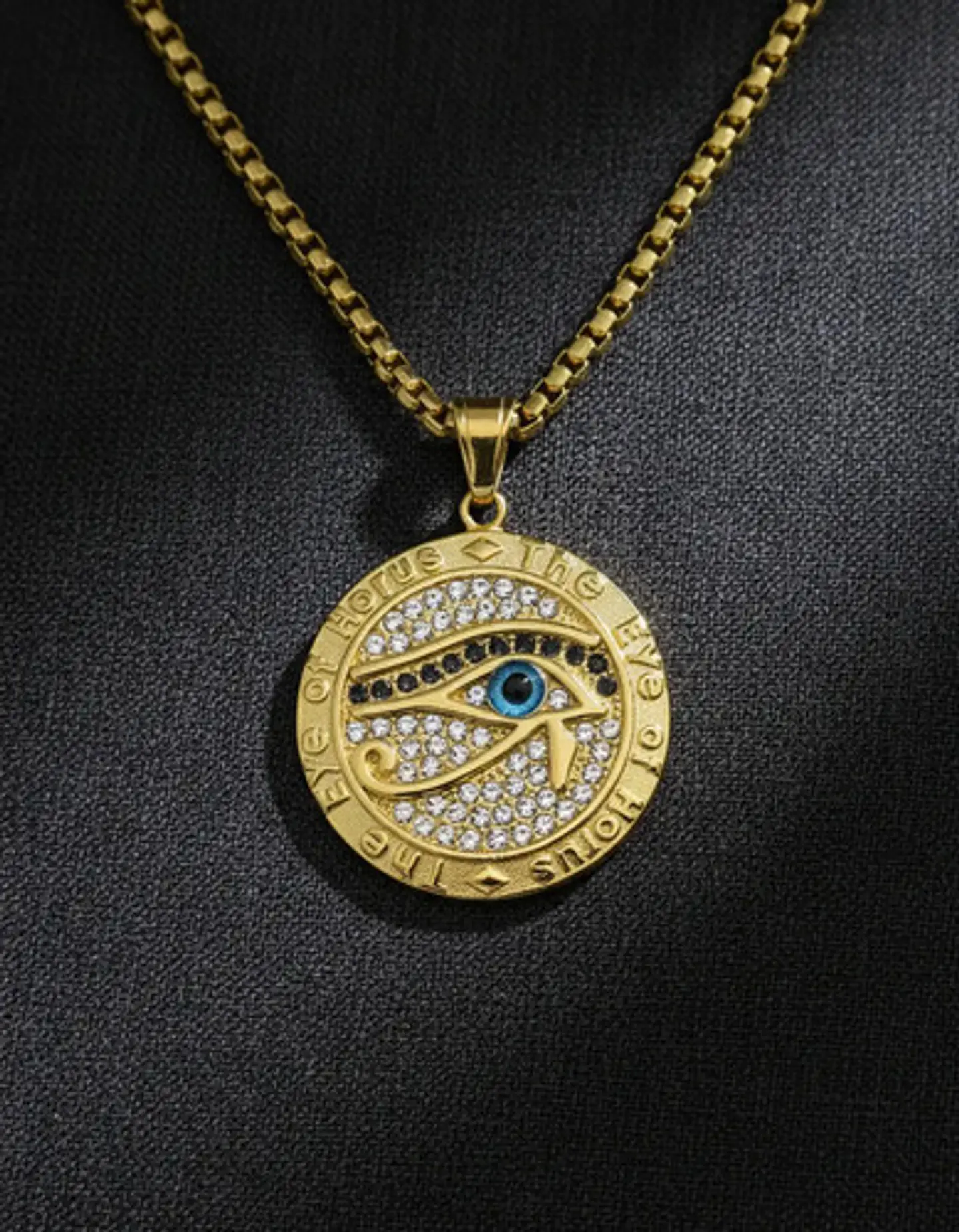 Collar Hombre Dije Piedras Ojo De Horus Color Oro De Acero 8