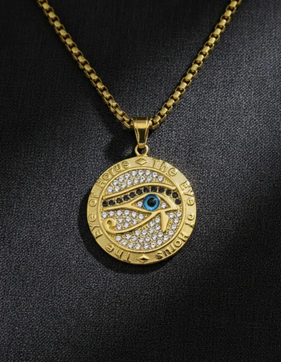 Collar Hombre Dije Piedras Ojo De Horus Color Oro De Acero 8