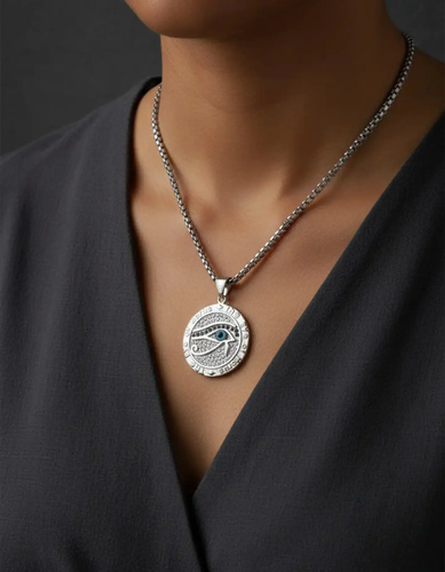 Collar Hombre Dije Piedras Ojo De Horus Color Oro De Acero 14