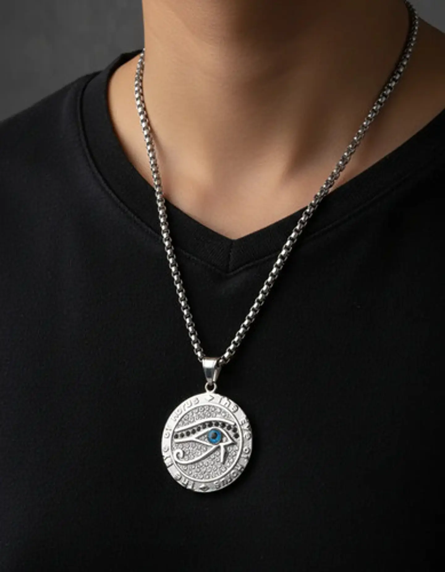 Collar Hombre Dije Piedras Ojo De Horus Color Oro De Acero 15