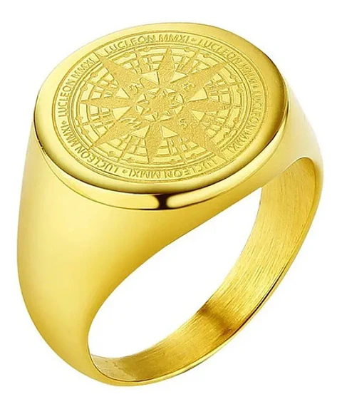 Anillo Argolla Brujula Color Oro Acero Inoxidable Hombre