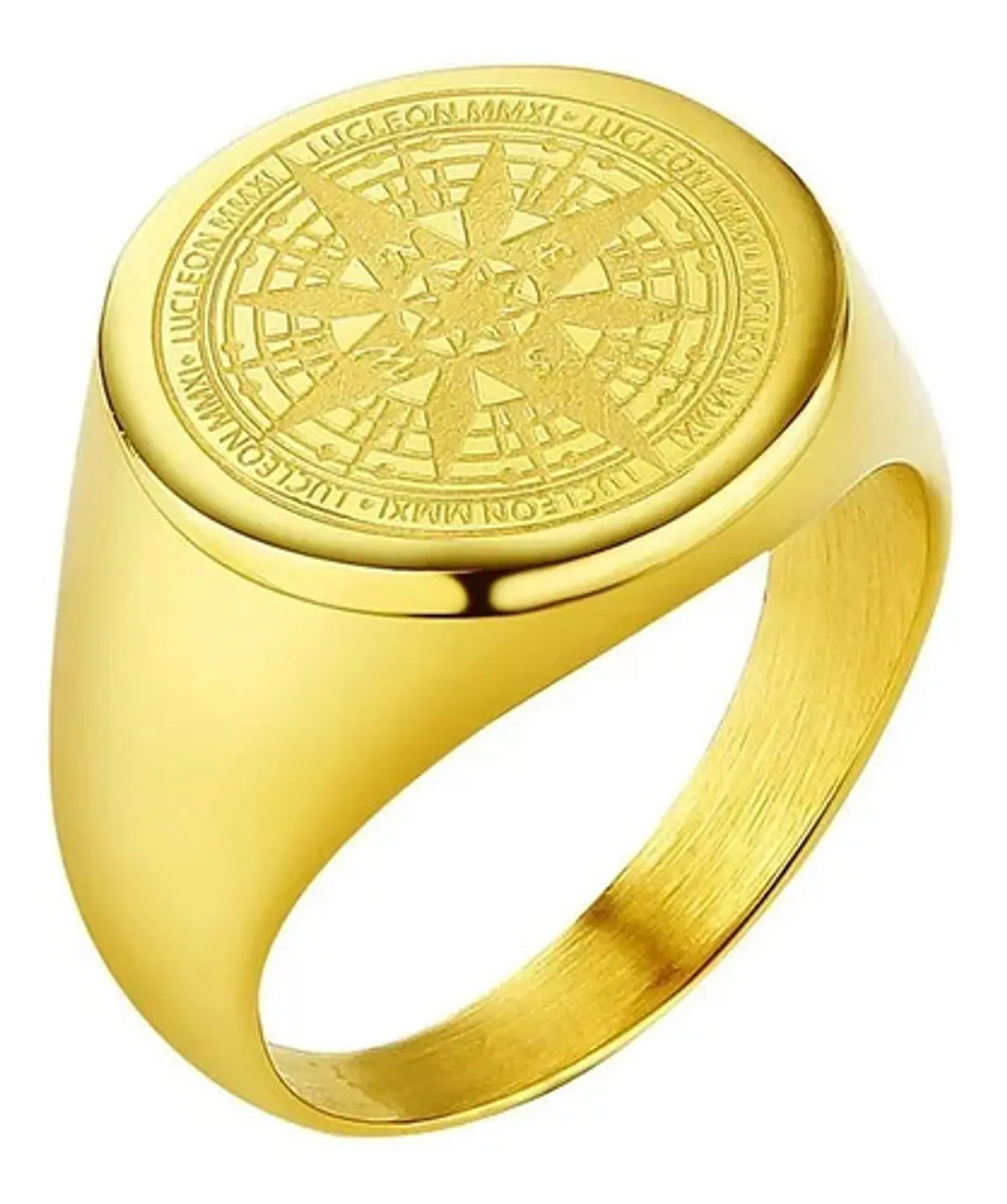 Anillo Argolla Brujula Color Oro Acero Inoxidable Hombre 1