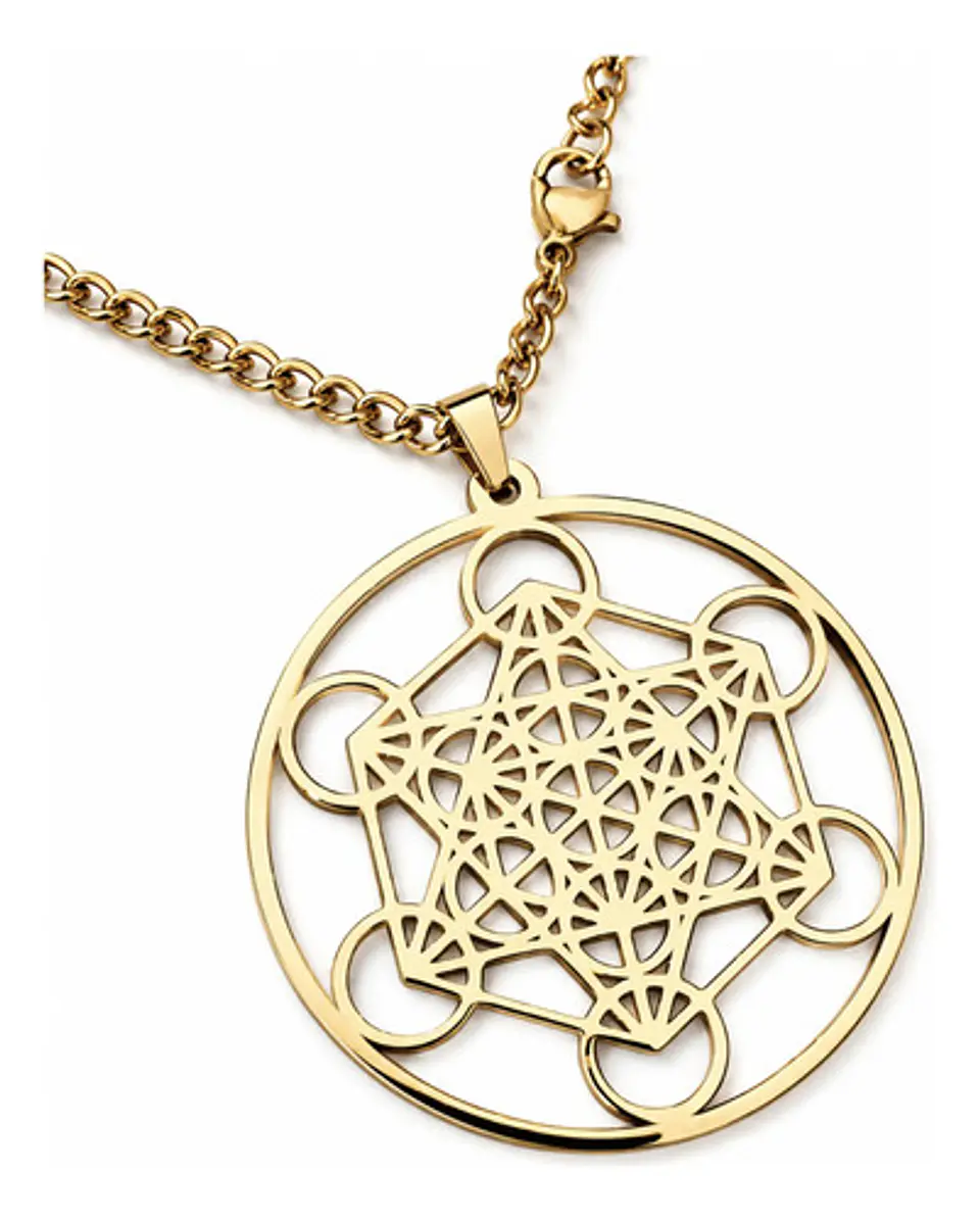 Collar De Acero Para Hombre Mujer Dije Cubo Metatrón Sagrado 1