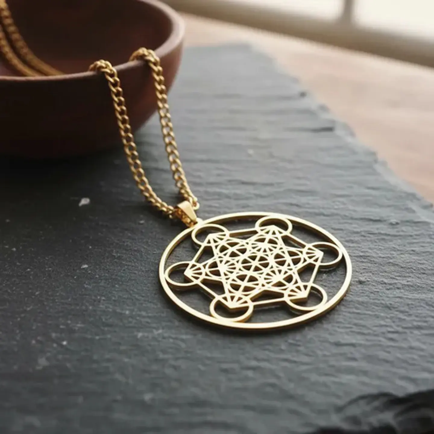 Collar De Acero Para Hombre Mujer Dije Cubo Metatrón Sagrado 2