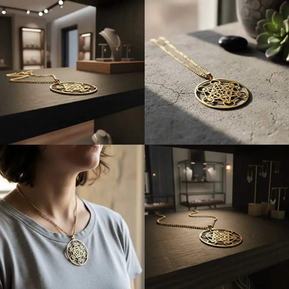 Collar De Acero Para Hombre Mujer Dije Cubo Metatrón Sagrado 3