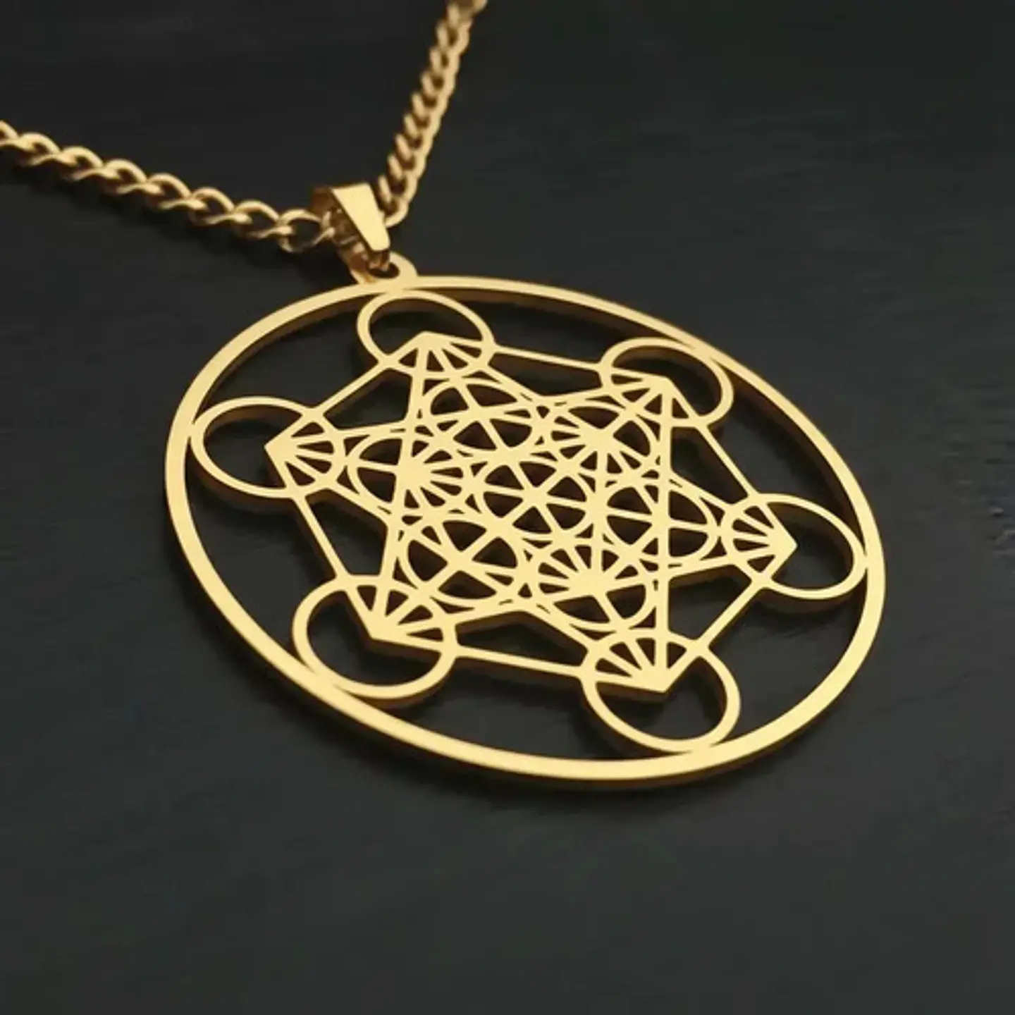 Collar De Acero Para Hombre Mujer Dije Cubo Metatrón Sagrado 6