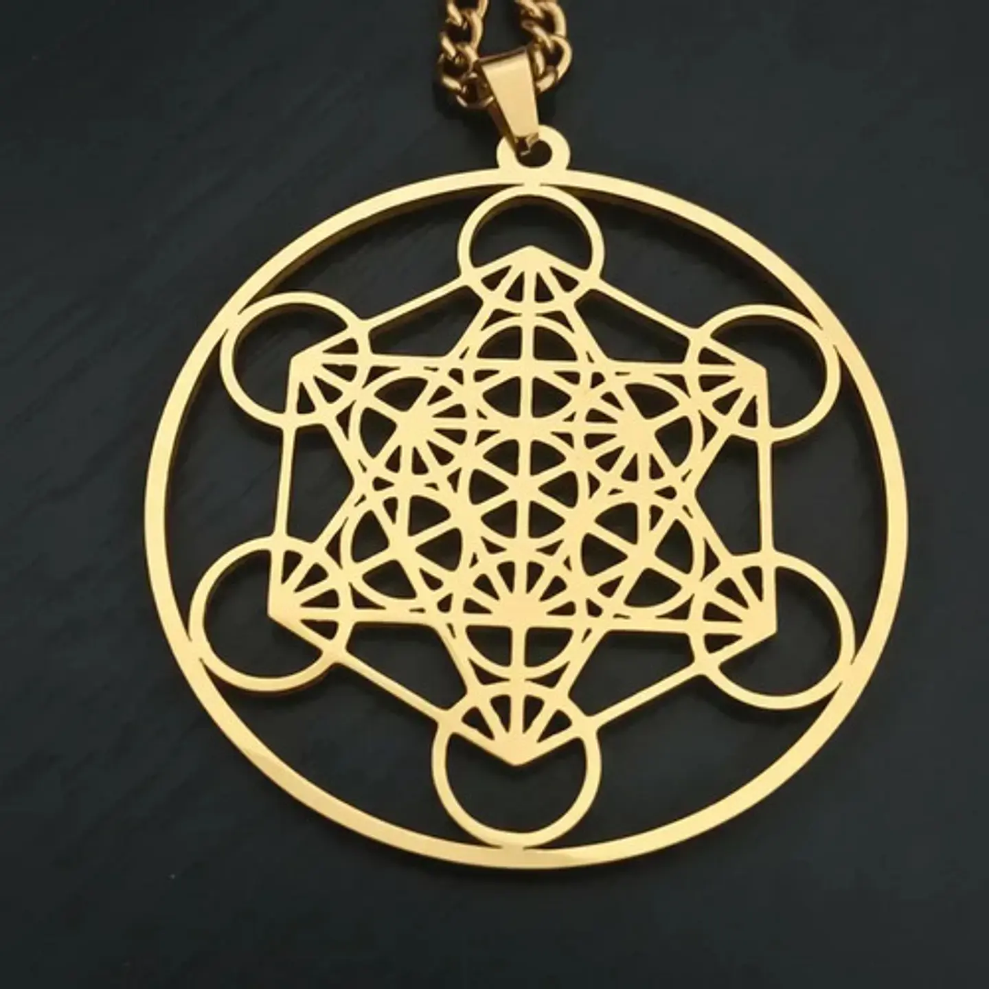 Collar De Acero Para Hombre Mujer Dije Cubo Metatrón Sagrado 7