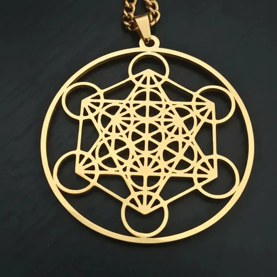Collar De Acero Para Hombre Mujer Dije Cubo Metatrón Sagrado 7