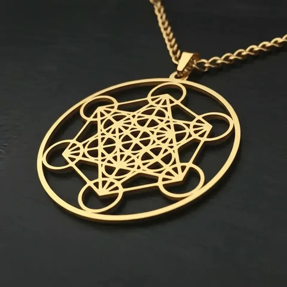 Collar De Acero Para Hombre Mujer Dije Cubo Metatrón Sagrado 8