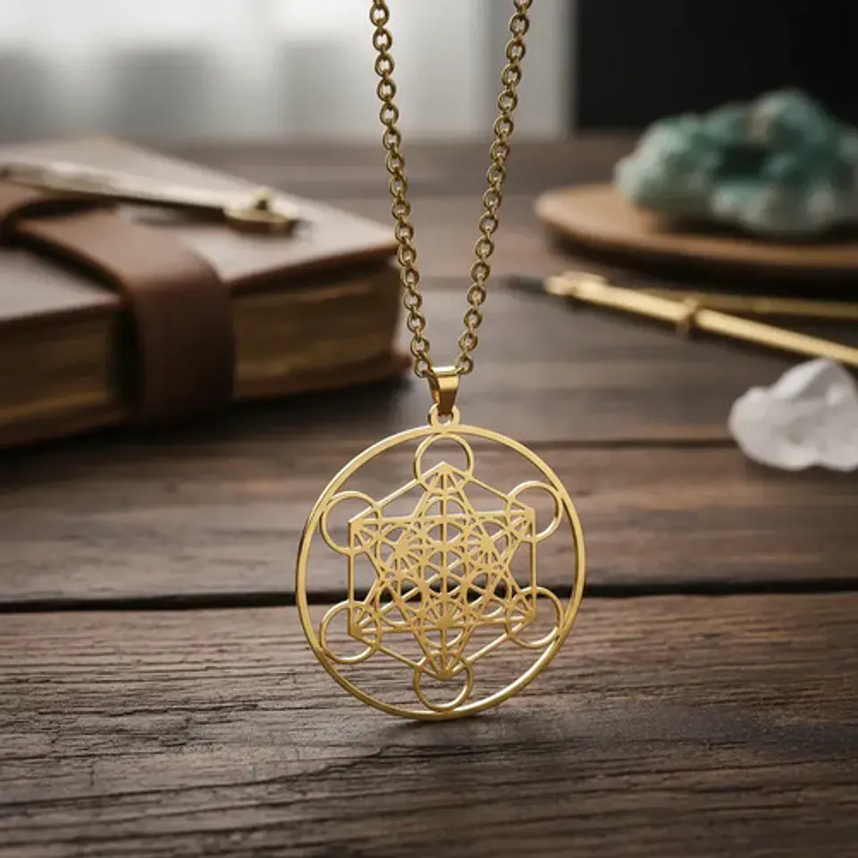 Collar De Acero Para Hombre Mujer Dije Cubo Metatrón Sagrado 9