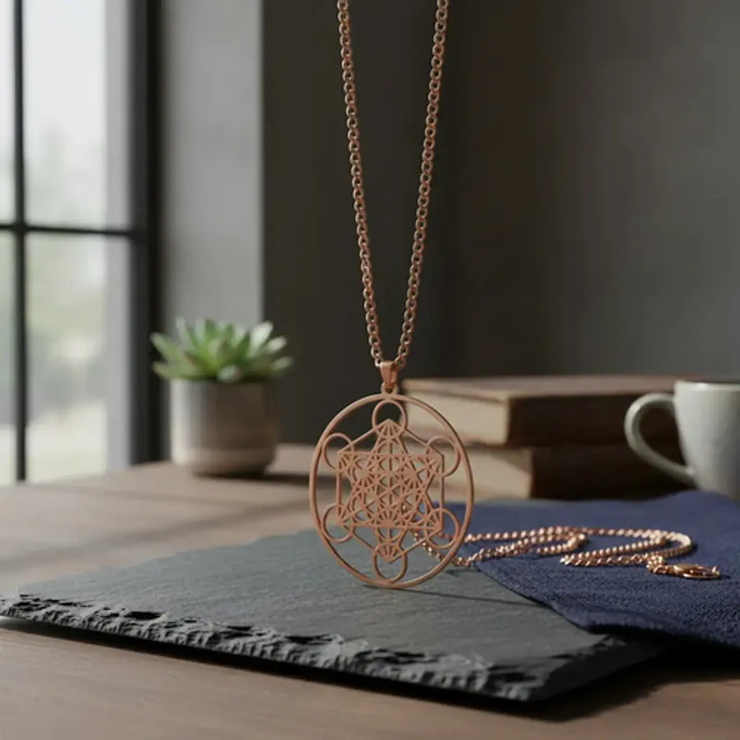 Collar De Acero Para Hombre Mujer Dije Cubo Metatrón Sagrado 15